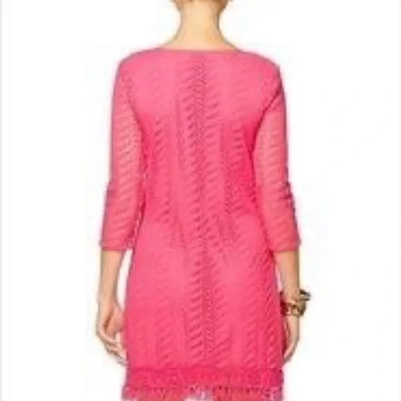 Lilly Pulitzer Seminole Knit Pomegranate Pink Crochet Lace Dress Women's Sz M - Picture 2 of 7